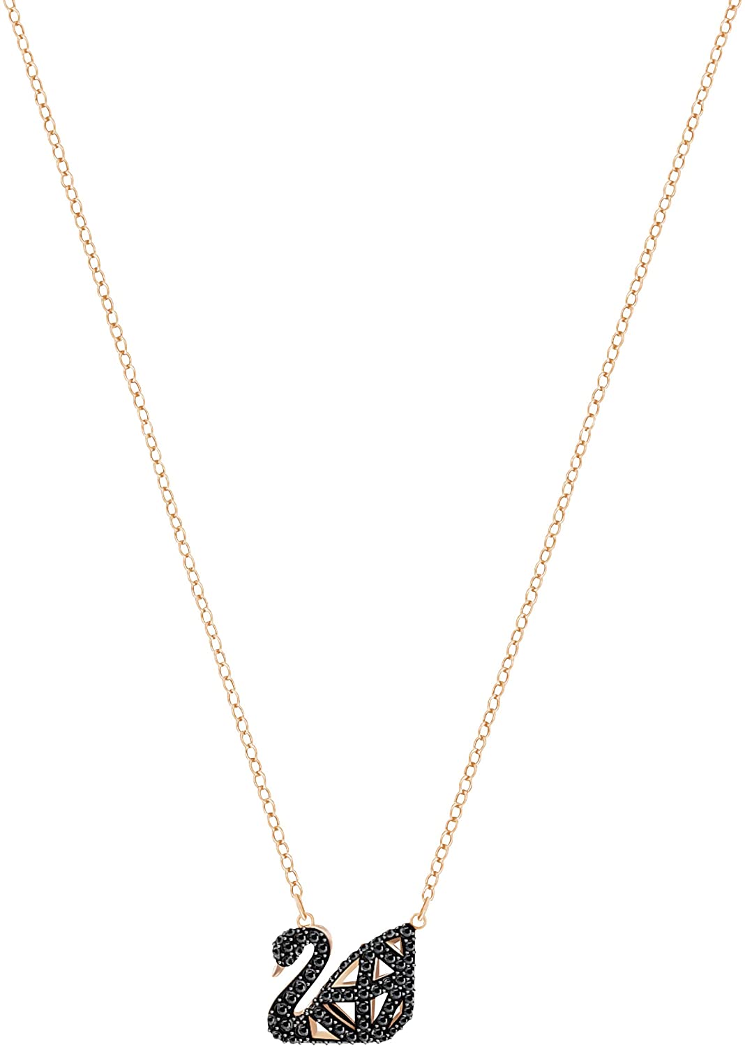 SWAROVSKI Women's Iconic Swan Jewelry Collection, Rose Gold Tone Finish, Black Crystals - JOY2ESpree