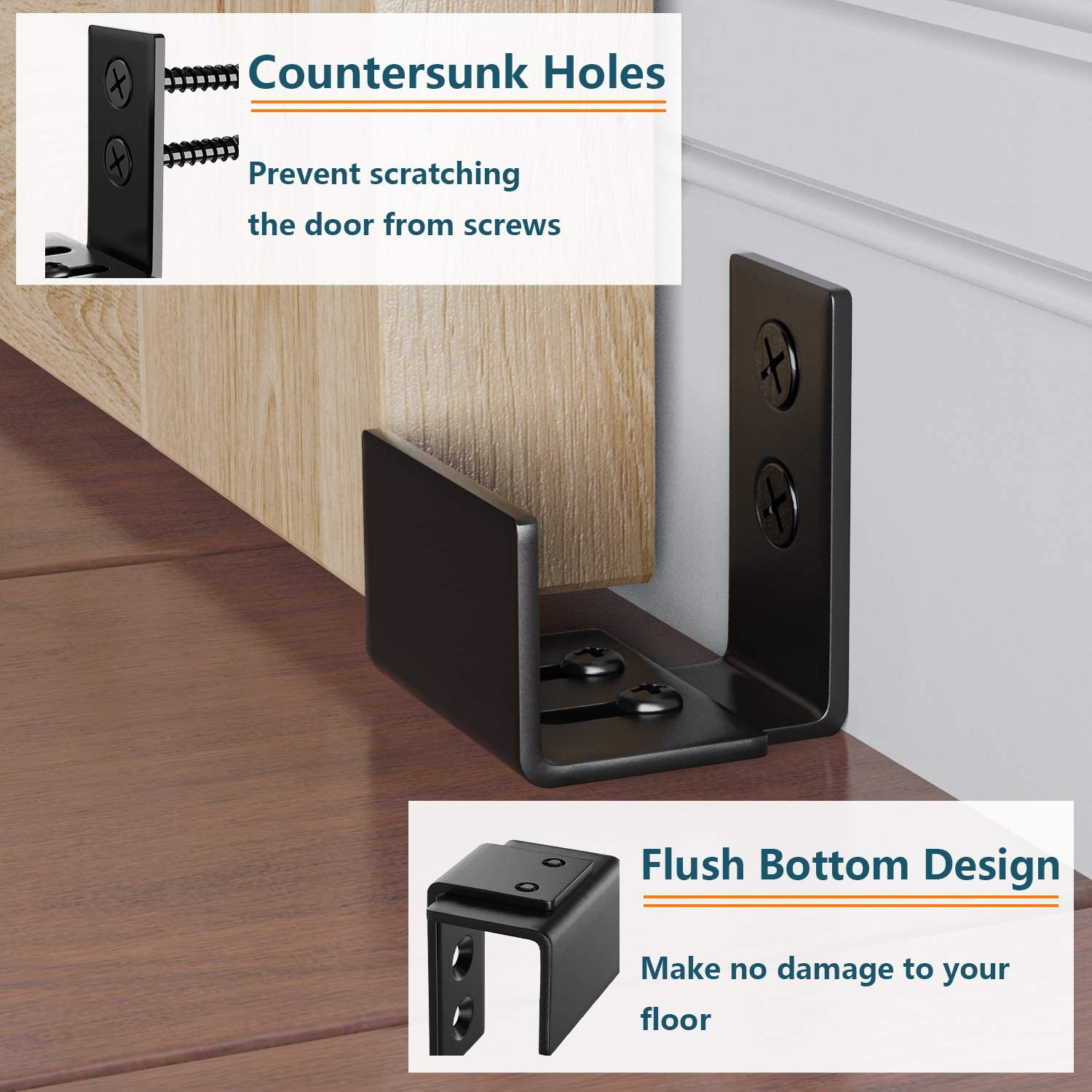 Homlux Heavy Duty Sliding Barn Door Floor Guide,Adjustable Roller,Wall Mount System,Flush Bottom Design,Floor and Door Panel Non-Damage(Floor Guide-3)