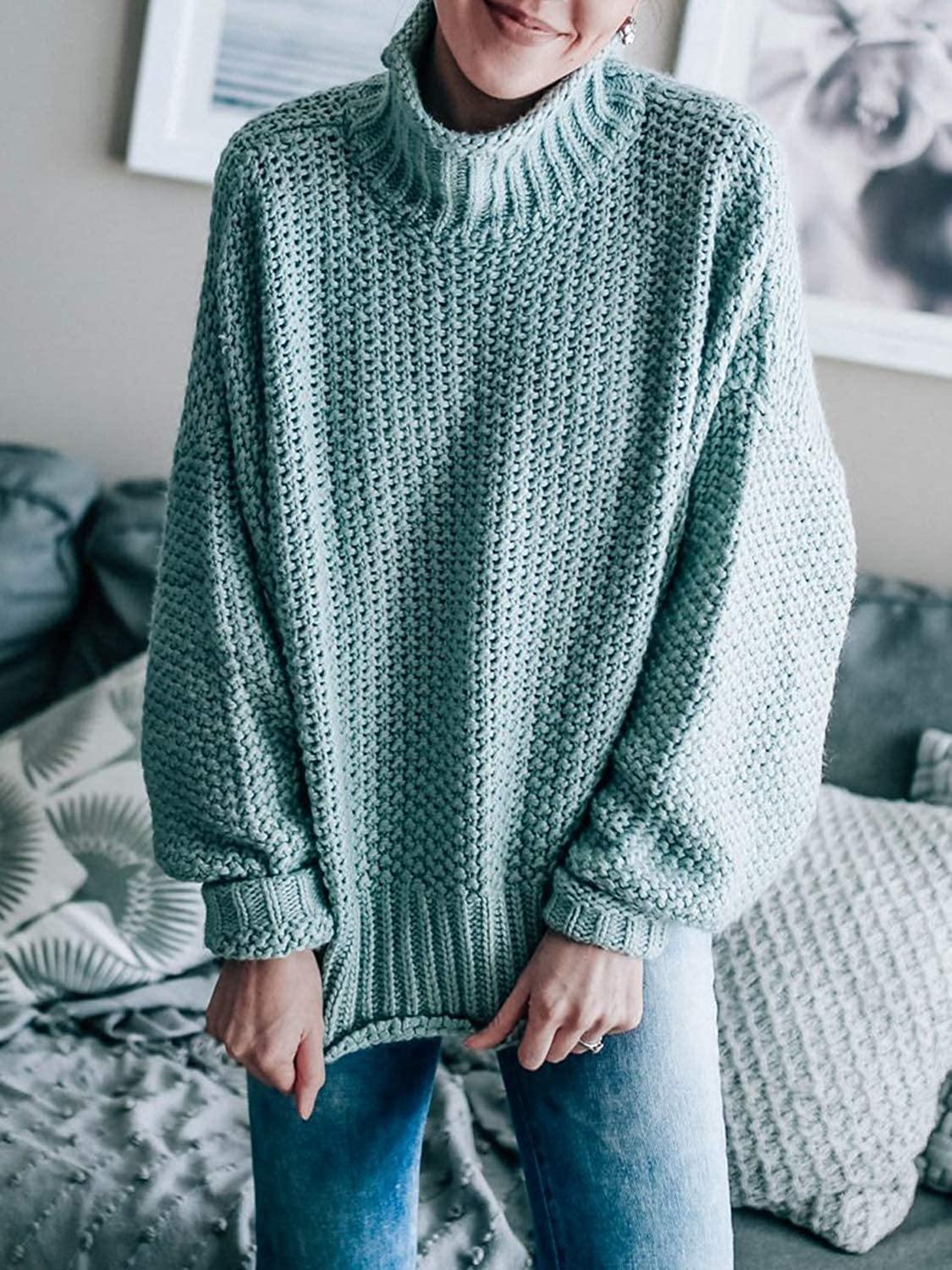 Saodimallsu Womens Turtleneck Oversized Sweaters Batwing Long Sleeve Pullover Loose Chunky Knit Jumper - JOY2ESpree