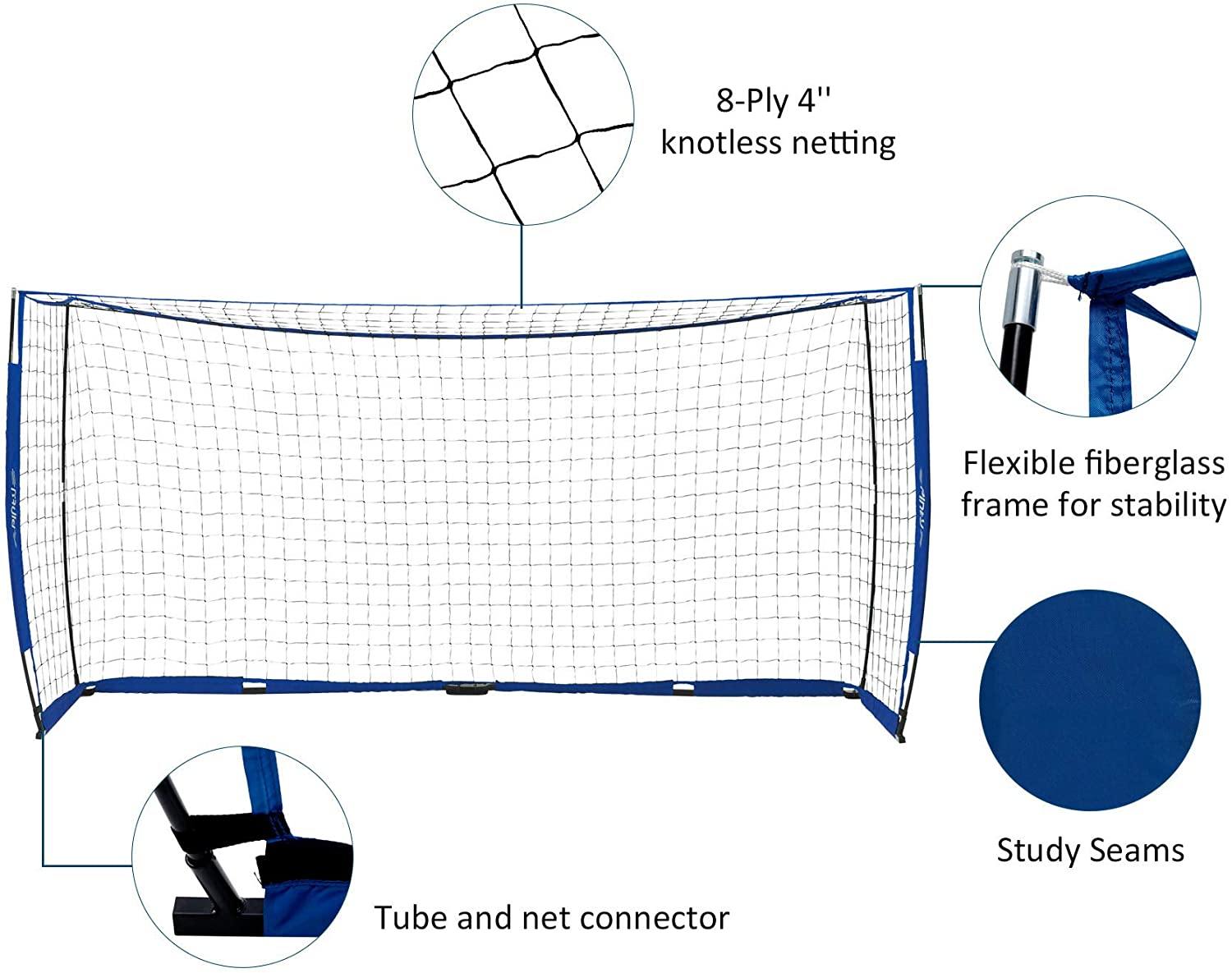 Pinty 12x6ft Soccer Goal, Knotless Kids' Soccer Net with 12pcs Soccer Cones Set in Multi Colors, Easy Setup Steel Poles and Portable Design - JOY2ESpree