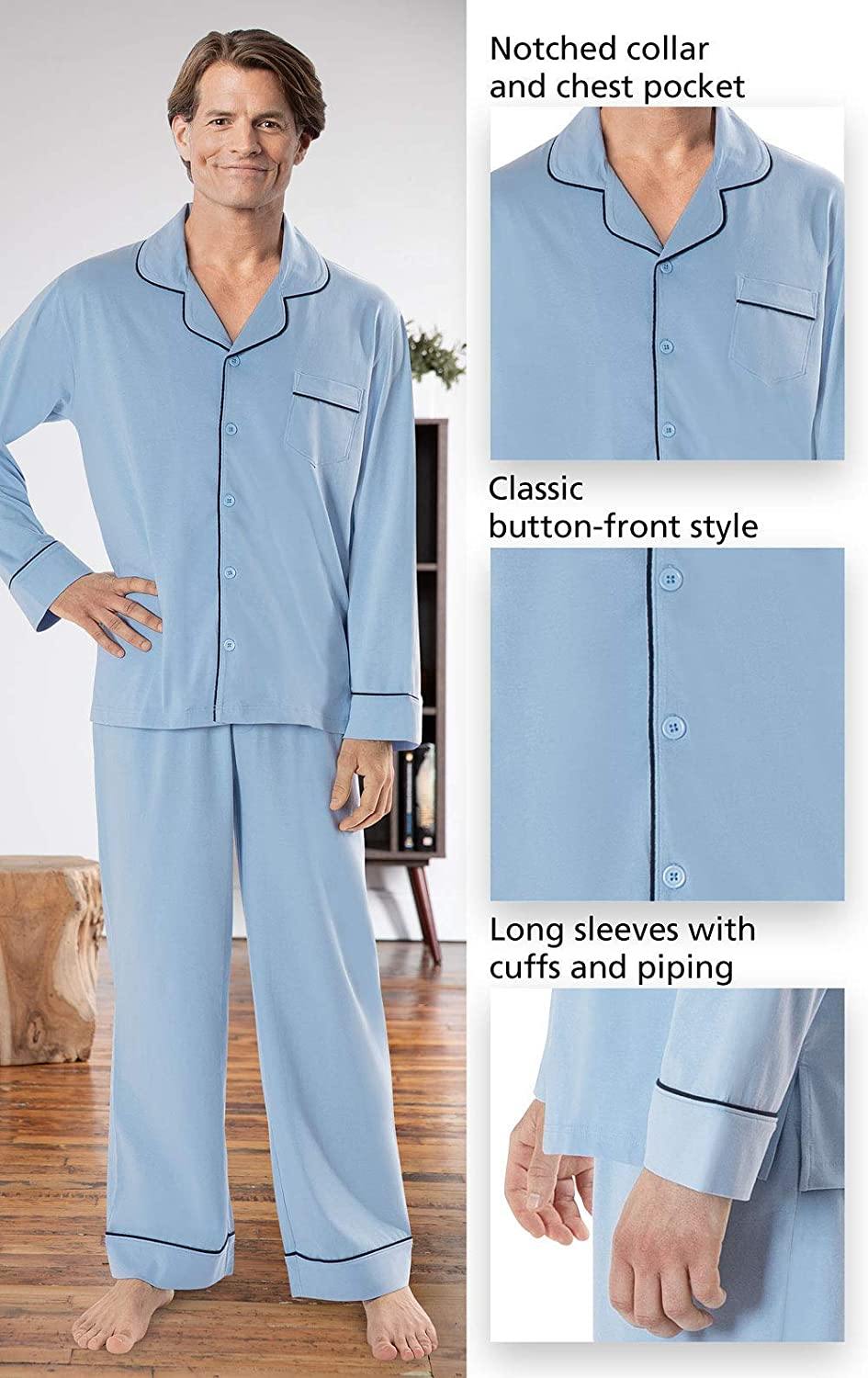 PajamaGram Classic Mens Pajamas Cotton - Men Pajamas Set