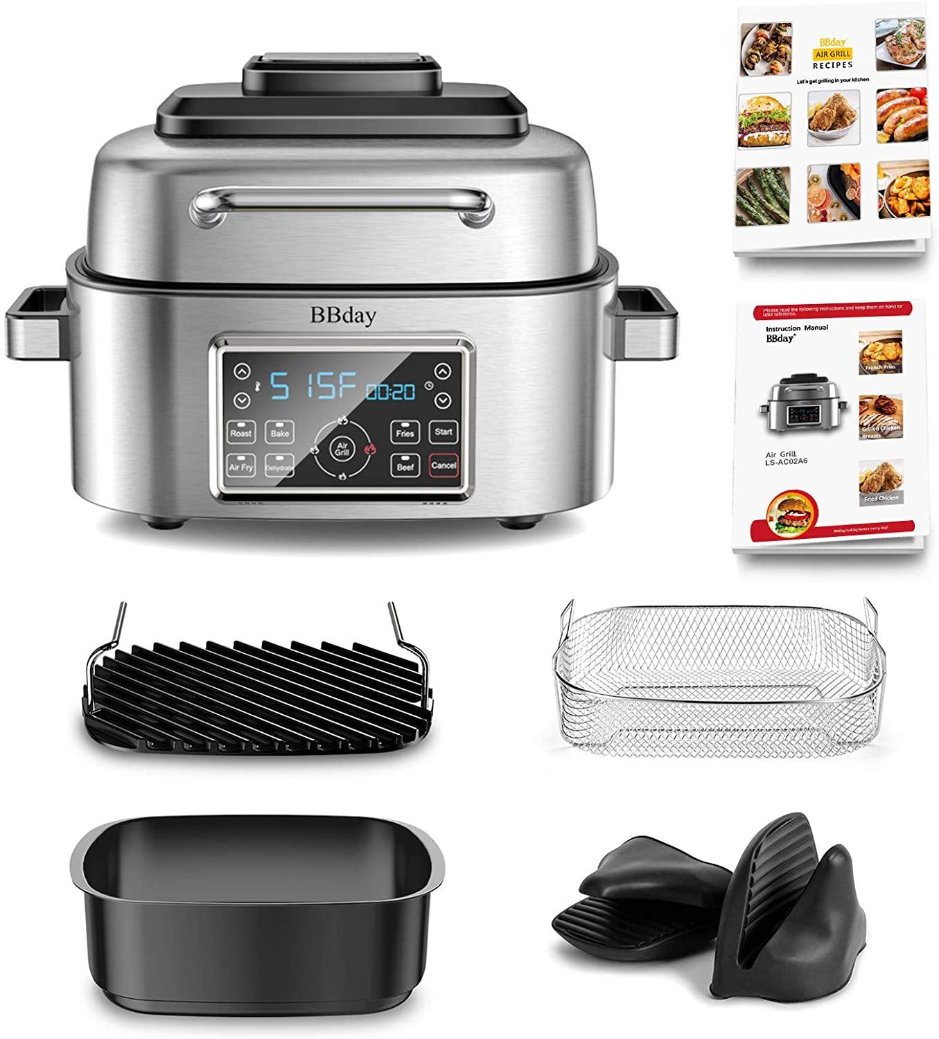 BBday 6.5 QT Air Fryer,10-in-1 Smokeless Indoor Electric Grill with Air Fryer,Roast,Bake and Dehydrate - JOY2ESpree