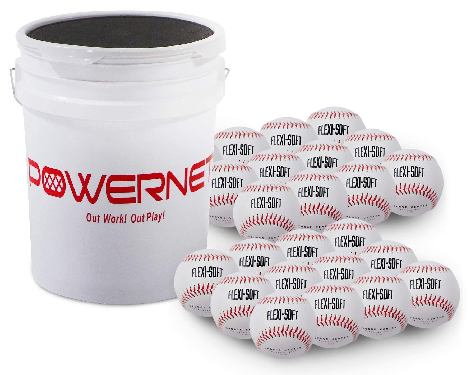 PowerNet Flexi Soft Baseballs 24 Pack with Bucket Bundle | Cushioned Core Safety Ball - JOY2ESpree