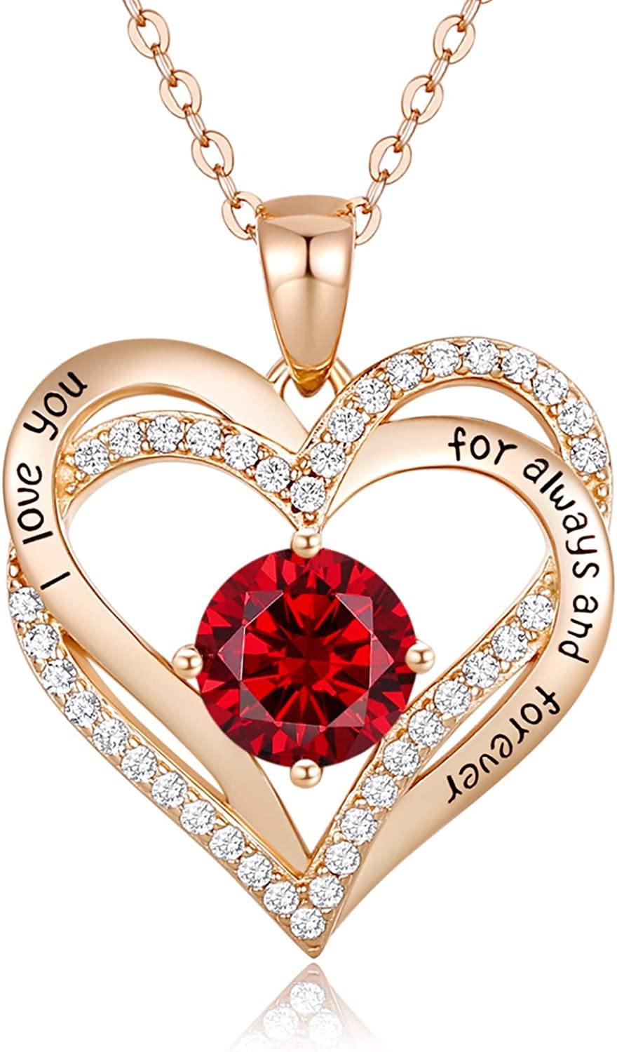 CDE Forever Love Heart Women Necklace 925 Sterling Silver Rose Gold Plated Birthstone Pendant Necklaces for Women - JOY2ESpree