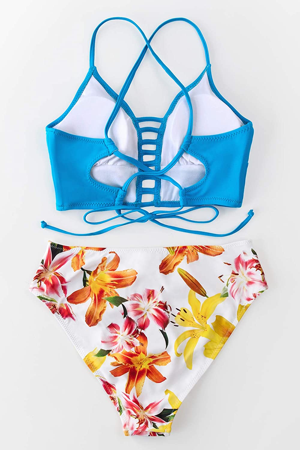 CUPSHE Women’s Bikini Swimsuit Floral Print Lace Up Strappy Two Piece Bathing Suit