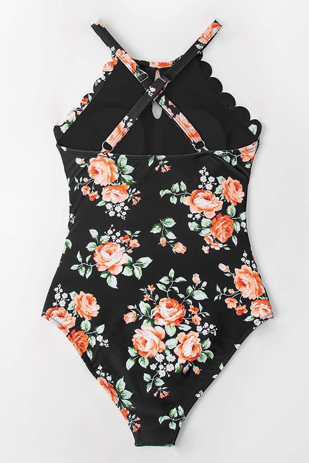 CUPSHE Women's One Piece Swimsuit Floral Print High Neck Scallop Bathing Suit