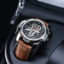 
                        
                          Load image into Gallery viewer, Reef Tiger Mens Sport Mechanical Watches with Steel Black Dial Automatic Watch Calfskin Leather Strap RGA3591
                        
                      