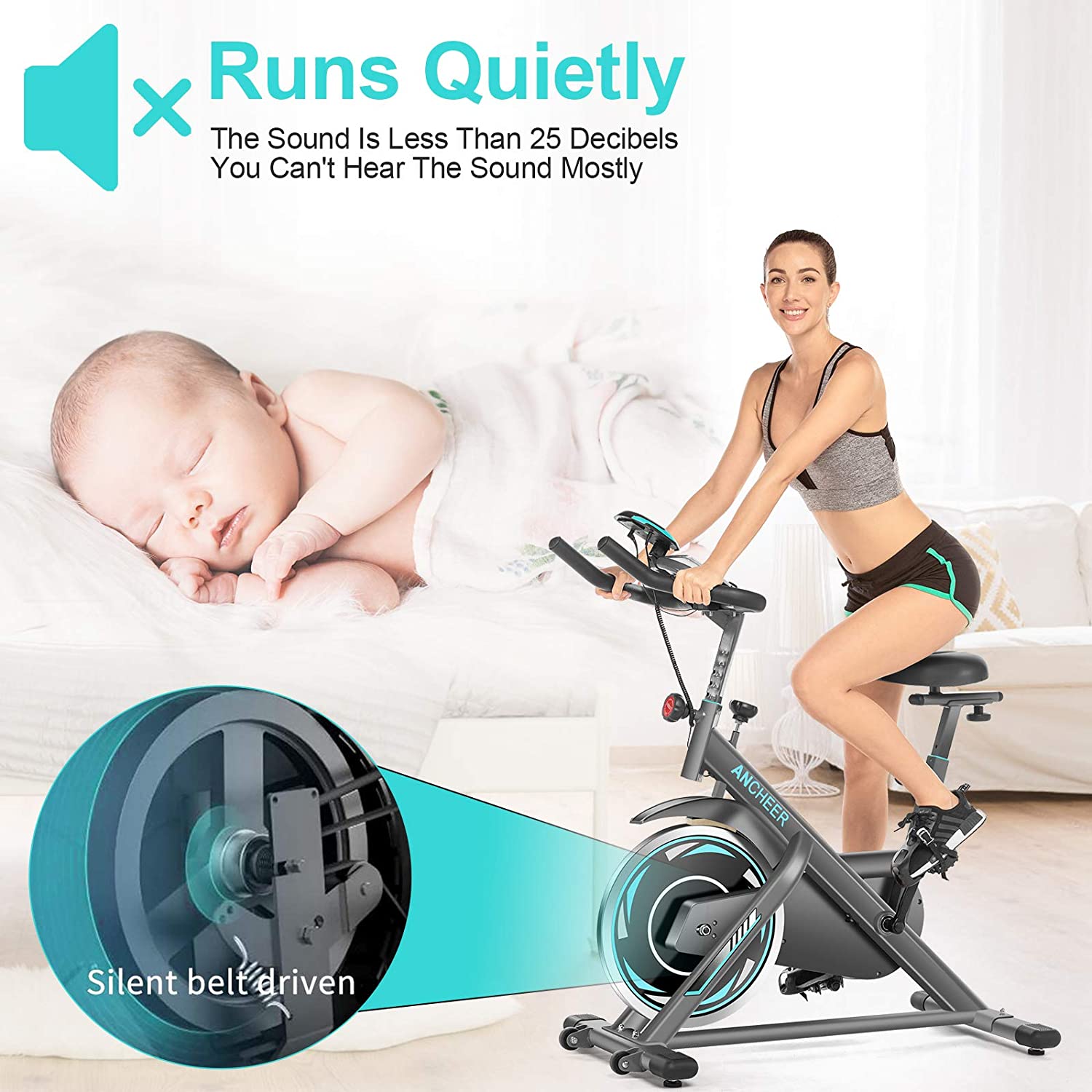 ANCHEER Exercise Bikes, Indoor Cycling Stationary Bike, Belt Drive, Adjustable Resistance, LCD Monitor - JOY2ESpree