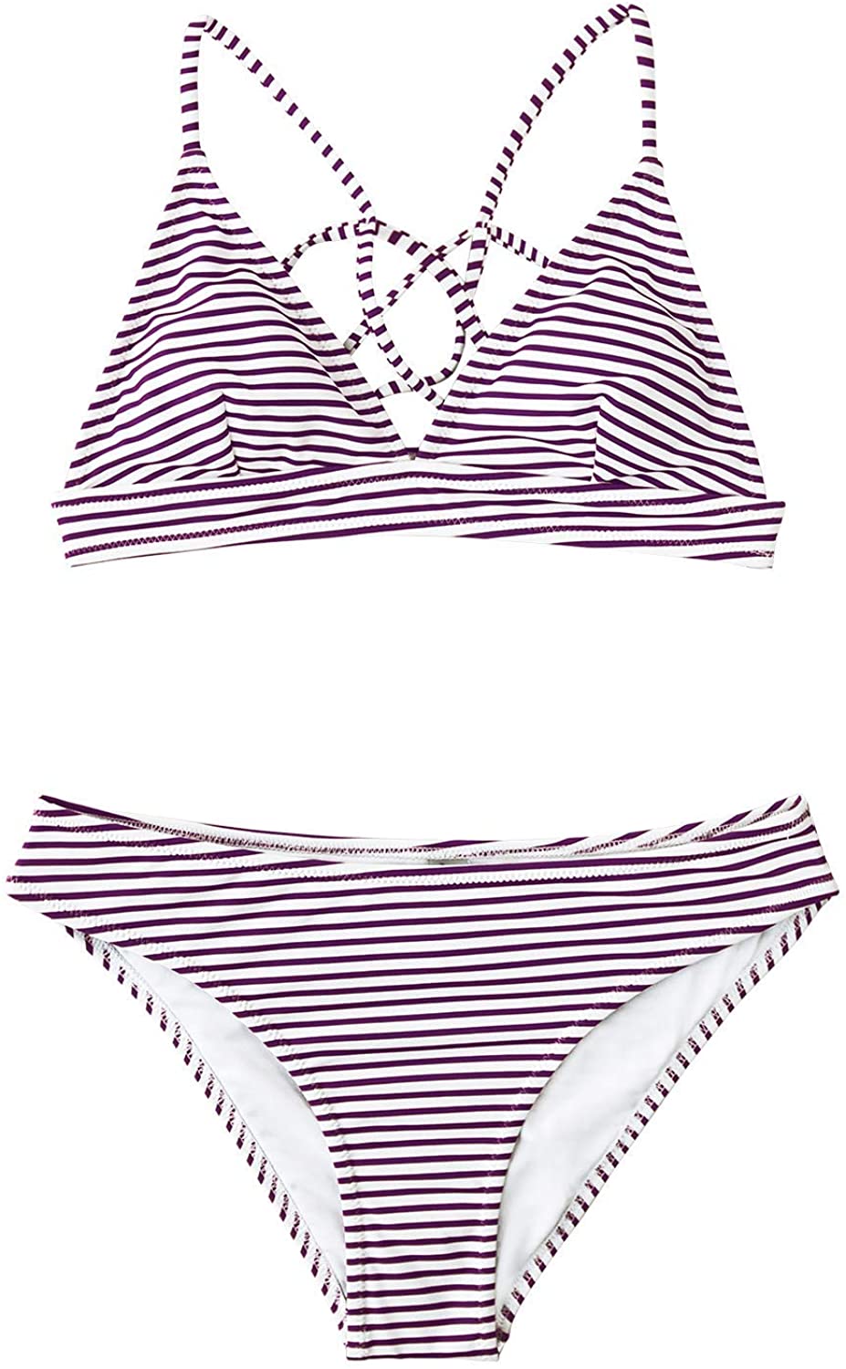 CUPSHE Women’s Bikini Swimsuit Stripe V Neck Back Cross Two Piece Bathing Suit