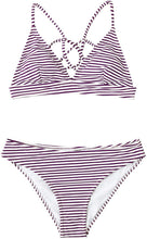 
                        
                          Load image into Gallery viewer, CUPSHE Women’s Bikini Swimsuit Stripe V Neck Back Cross Two Piece Bathing Suit
                        
                      