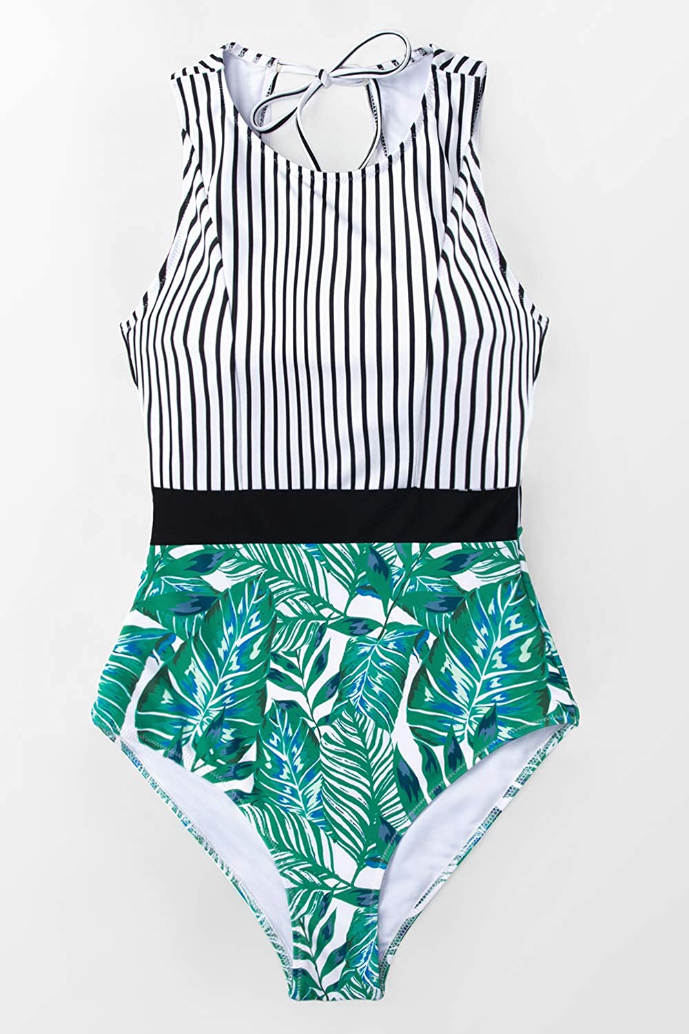 CUPSHE Women's Striped Leafy One Piece Swimsuit