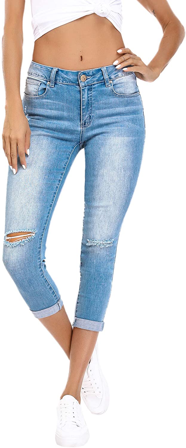 Resfeber Women's Ripped Boyfriend Jeans Cute Distressed Jeans Stretch Skinny Jeans with Hole