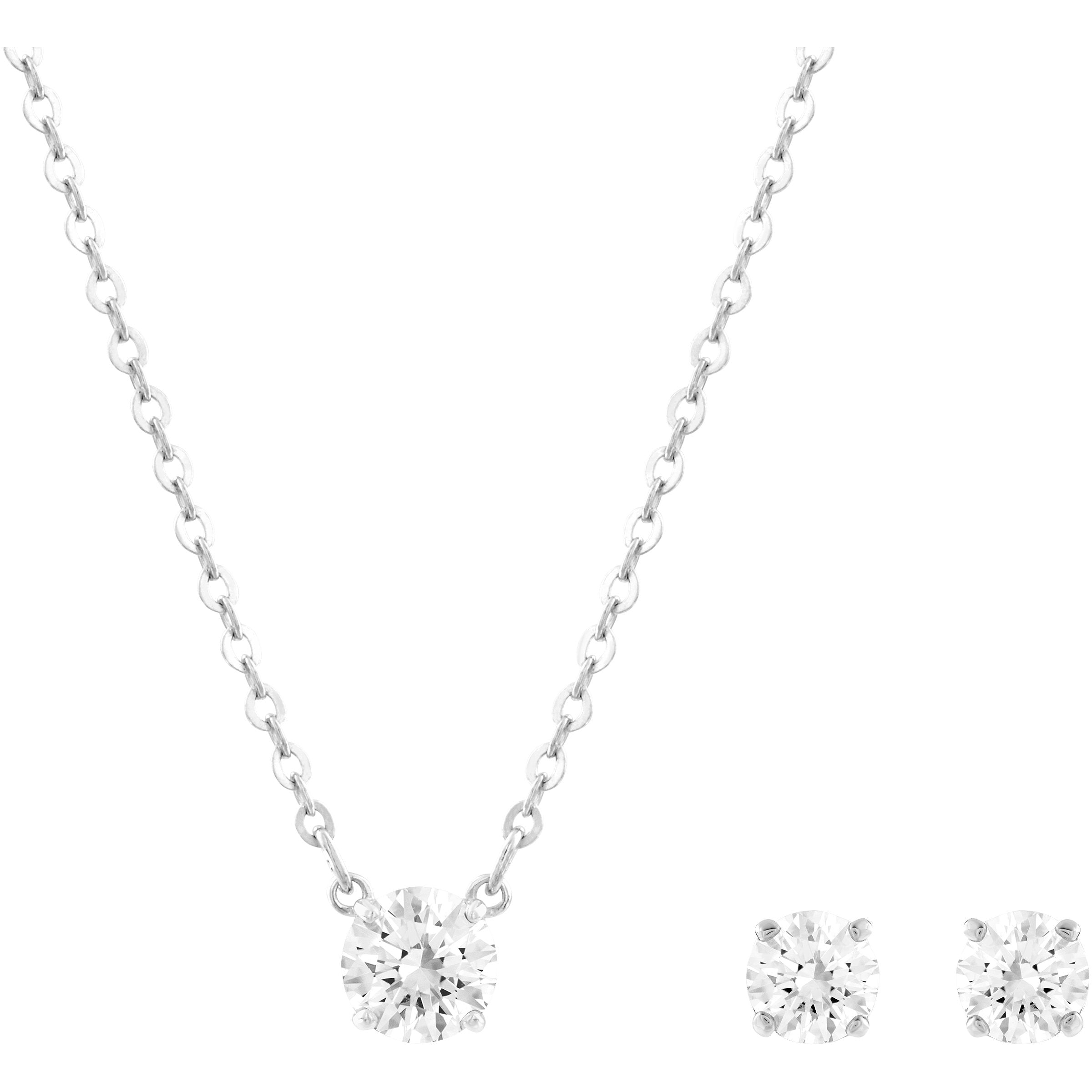 Swarovski Attract Necklace and Stud Pierced Earring Set, with Round Swarovski Crystals on a Rhodium Plated Setting - JOY2ESpree