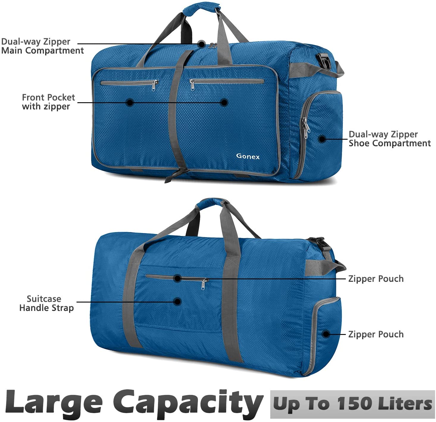 Gonex 150L Travel Duffel Bag Foldable Extra Large Duffle Bag XL Heavy Duty for Men Women for Luggage Shopping Gray
