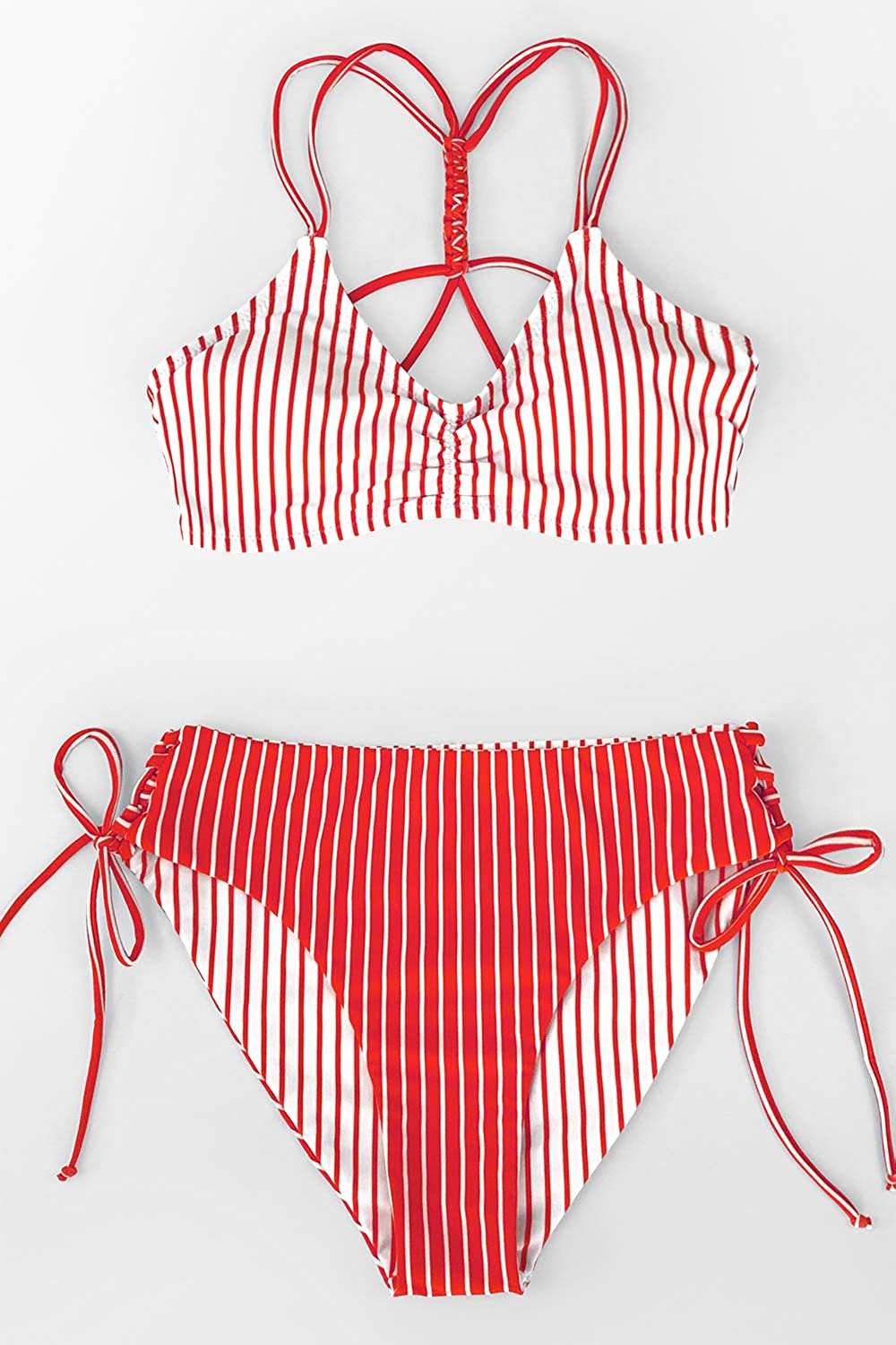 CUPSHE Women's Back Braided Straps Reversible Bottom Strappy Lace Up Bikini Sets