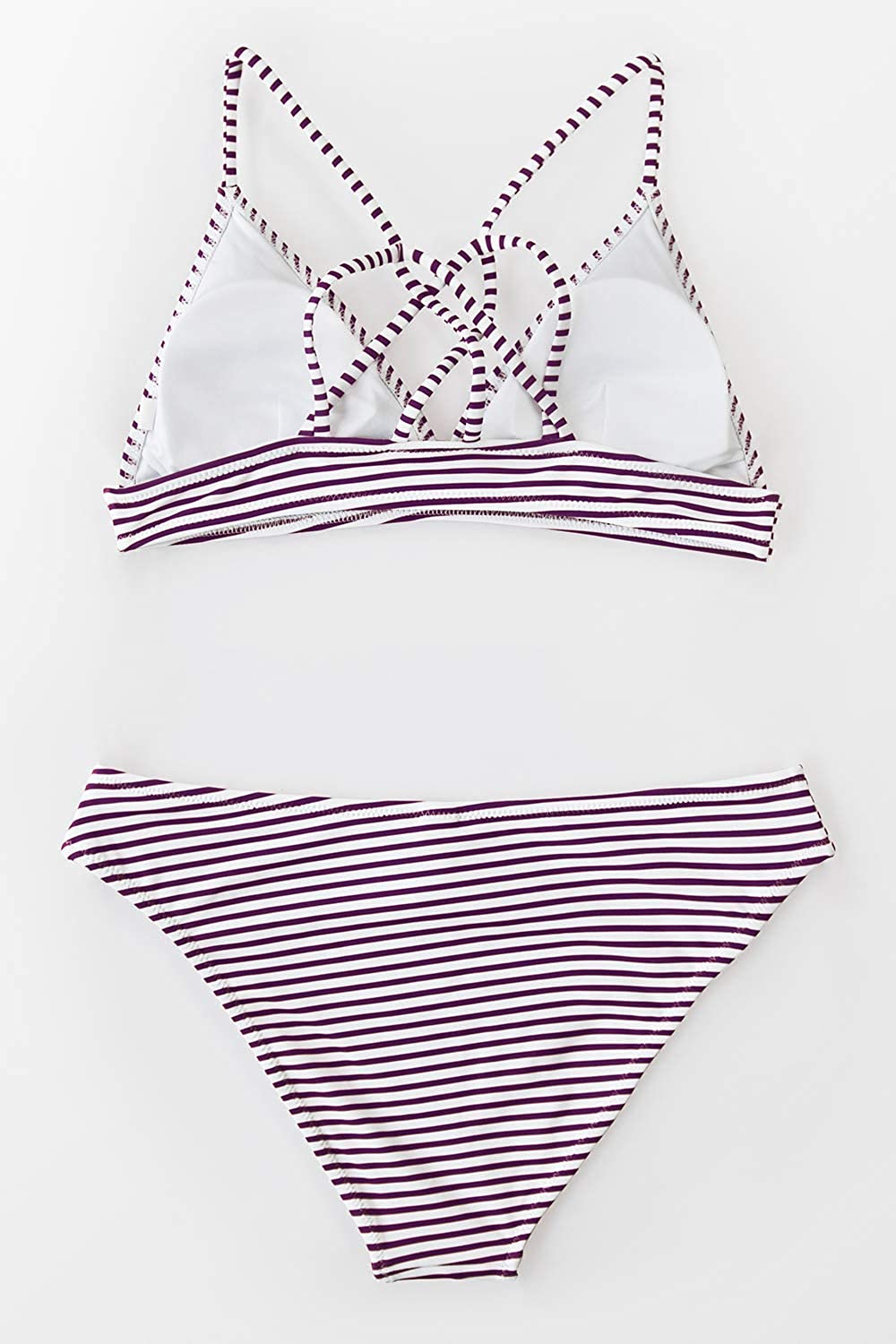 CUPSHE Women’s Bikini Swimsuit Stripe V Neck Back Cross Two Piece Bathing Suit