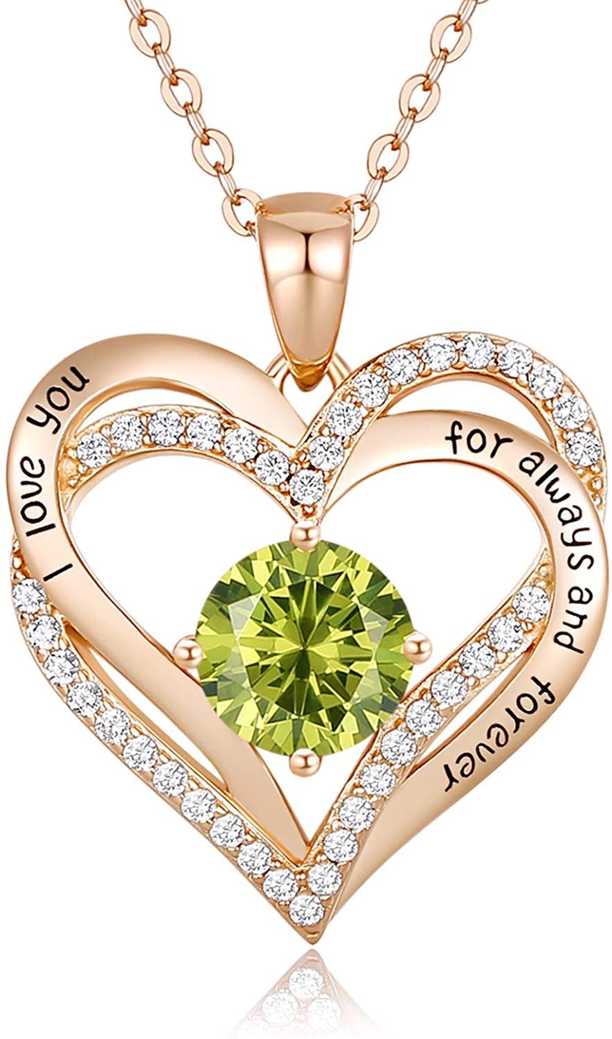 CDE Forever Love Heart Women Necklace 925 Sterling Silver Rose Gold Plated Birthstone Pendant Necklaces for Women - JOY2ESpree