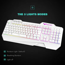 
                        
                          画像をギャラリービューアに読み込む, havit Keyboard Rainbow Backlit Wired Gaming Keyboard Mouse Combo, LED 104 Keys USB Ergonomic Wrist Rest Keyboard, 4800 DPI Mouse for PC Gamer (White) - JOY2ESpree
                        
                      