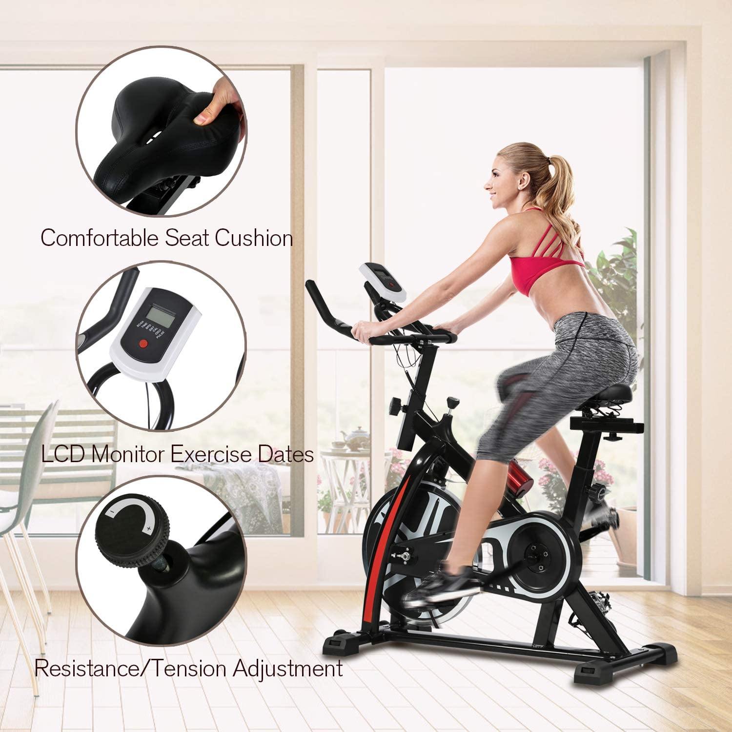 HCB Exercise Bike Indoor Cycling Bike Stationary Bike with Adjustable Seat and Resistance, Comfortable Seat Cushion Cycle Bike for Home Cardio Workout - JOY2ESpree