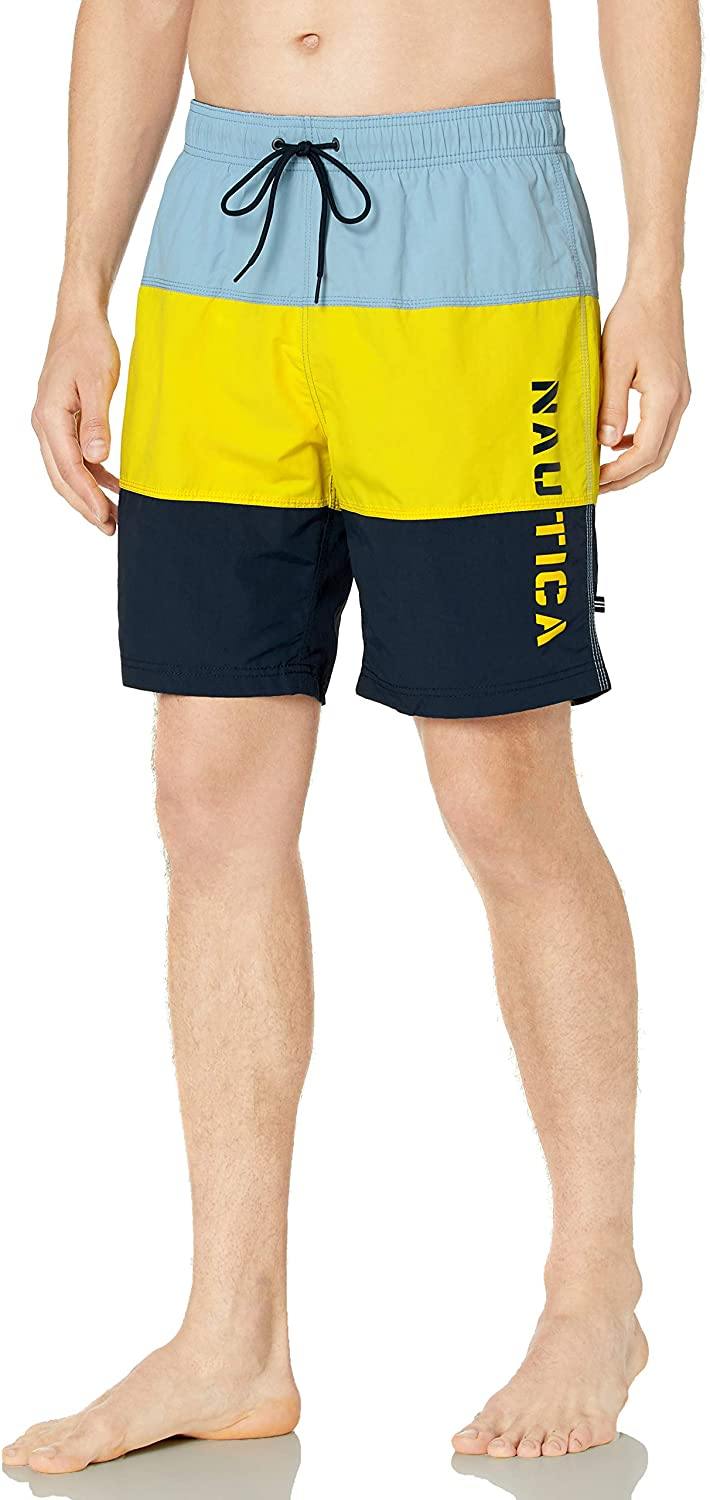 Nautica Men's Quick Dry Classic Logo Tri-Block Series Swim Trunk - JOY2ESpree