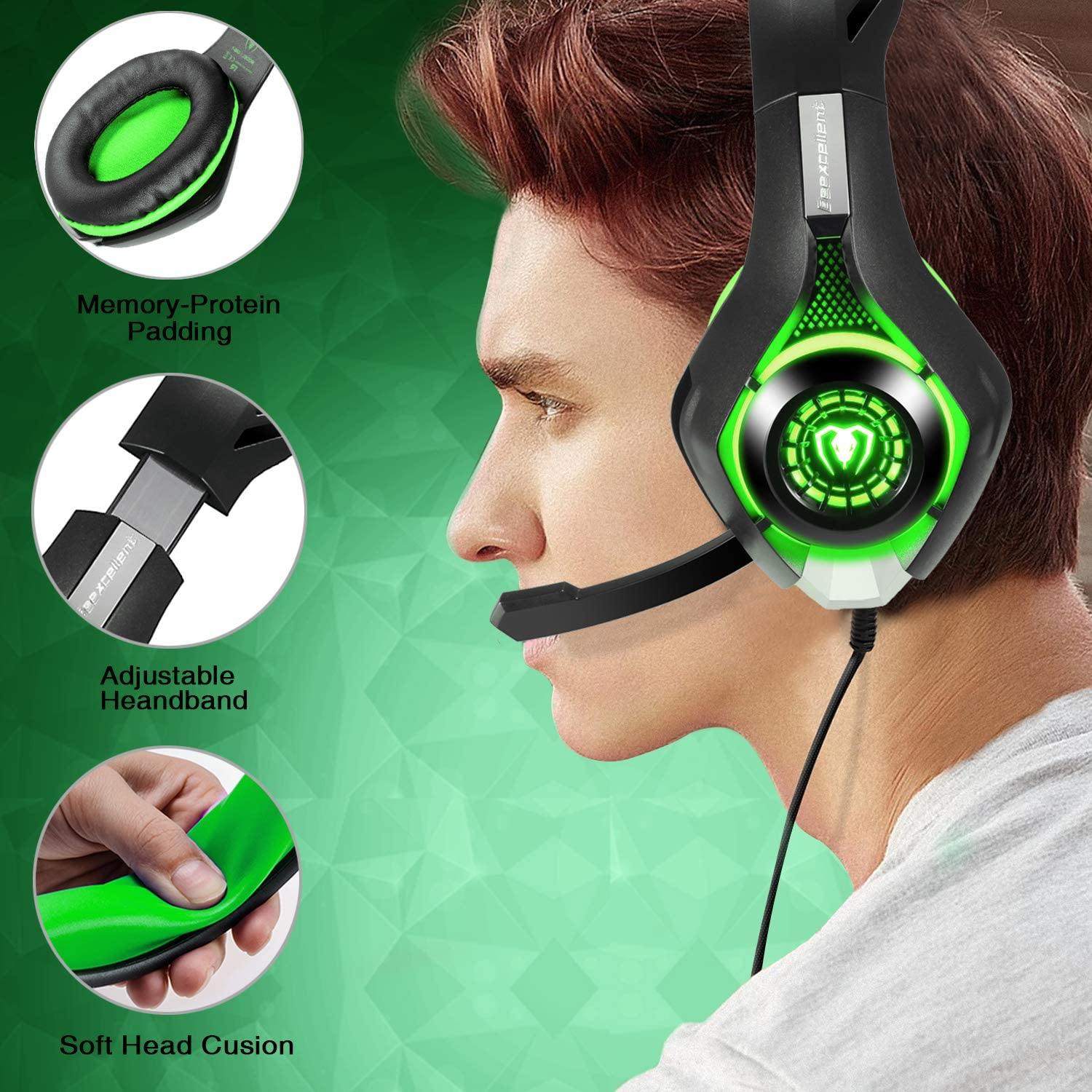 BlueFire Stereo Gaming Headset for Playstation 4 PS4 Over-Ear Headphones with Mic and LED Lights for Xbox One, PC, Laptop(Green) - JOY2ESpree