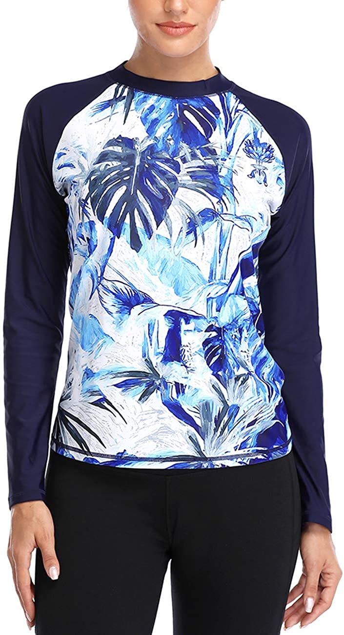 CharmLeaks Women's Long Sleeve Rashguard UPF 50 Sun Protection Swimsuit Top Striped Swim Shirts