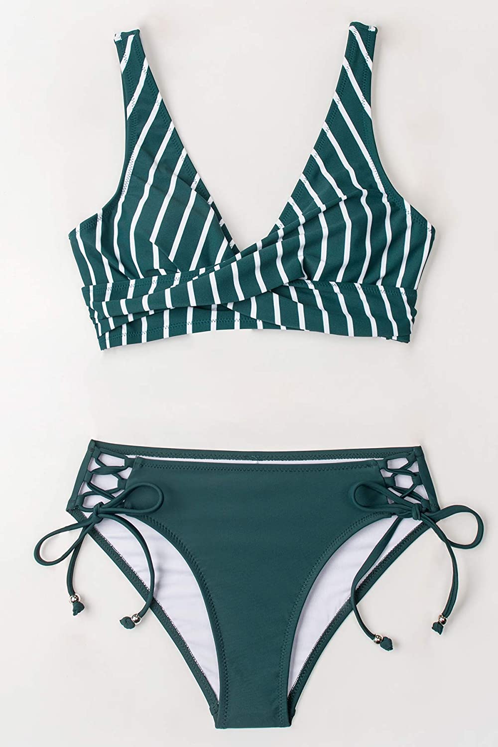 CUPSHE Women's Bikini Swimsuit Floral Print Lace Up Two Piece Bathing Suit