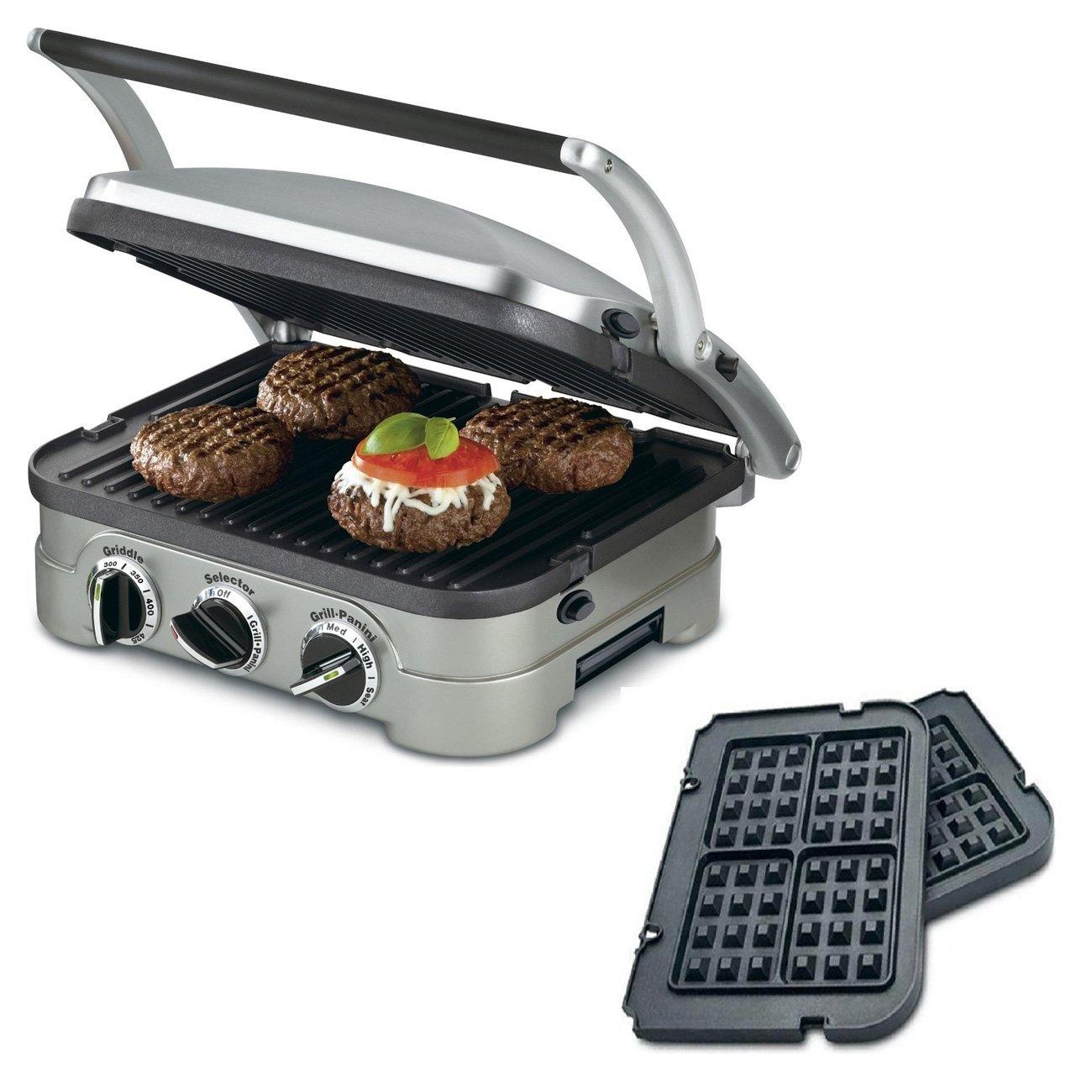 Cuisinart 5-in-1 Grill Griddler Panini Maker Bundle with Waffle Attachment (GR-4N) - Includes Grill and Waffle Plates - JOY2ESpree