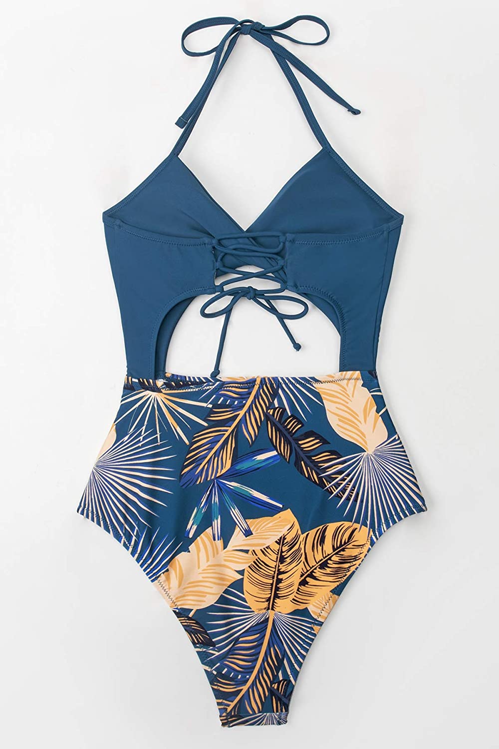 CUPSHE Women's Black Floral Print Halter Cutout High Waist One Piece Swimsuit