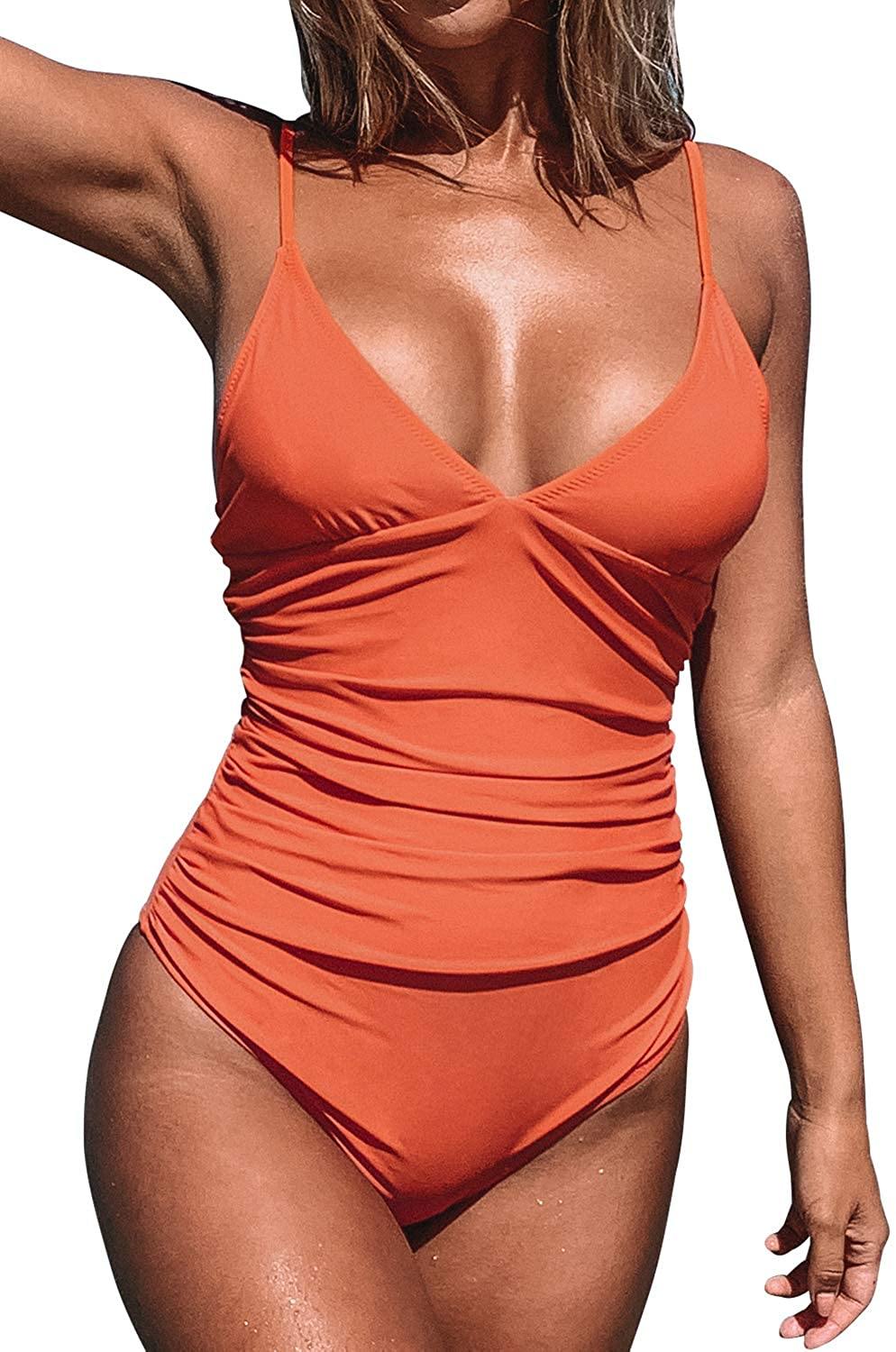 CUPSHE Women's One Piece Swimsuit Tummy Control V Neck Two Piece Bathing Suits - JOY2ESpree