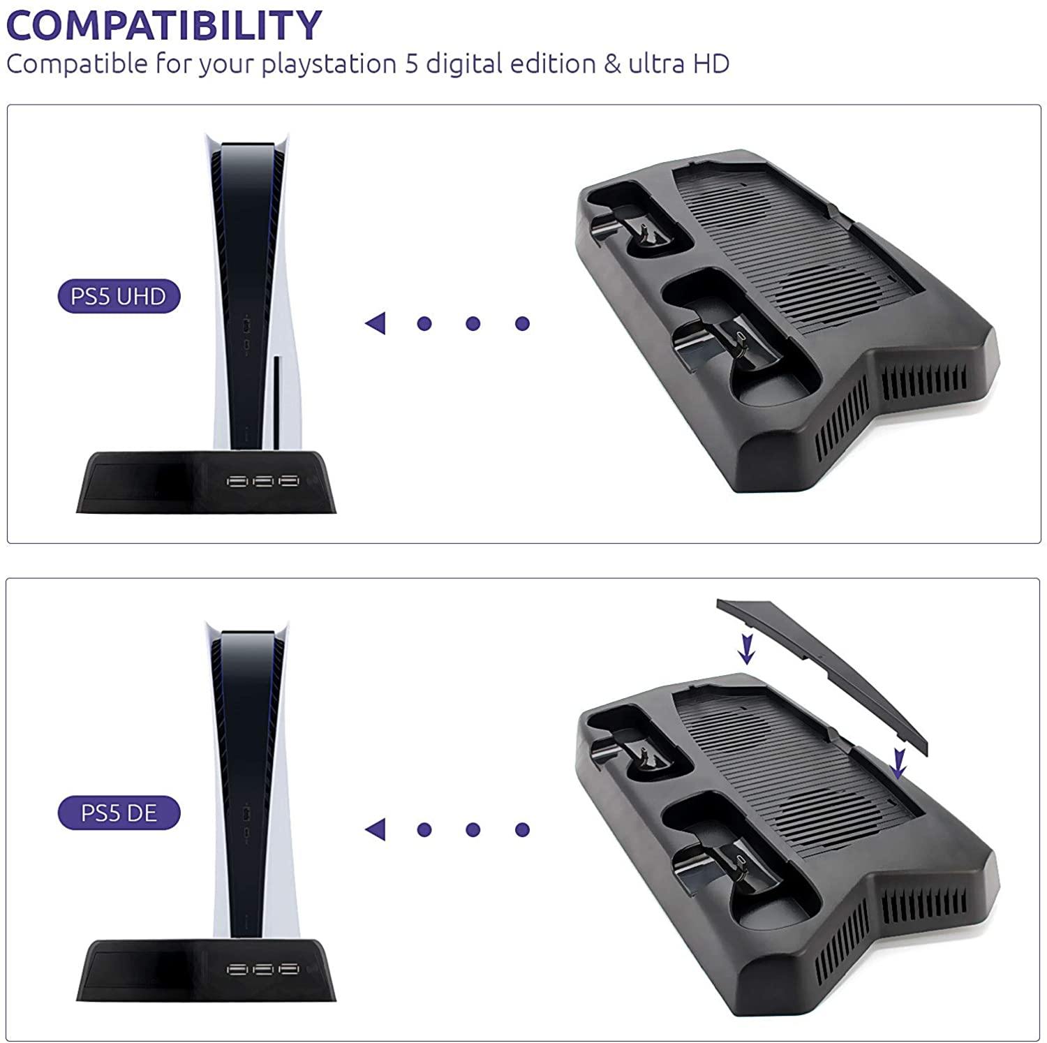 Stand with Cooling Fan and Dual Controller Charger for PS5 - JOY2ESpree