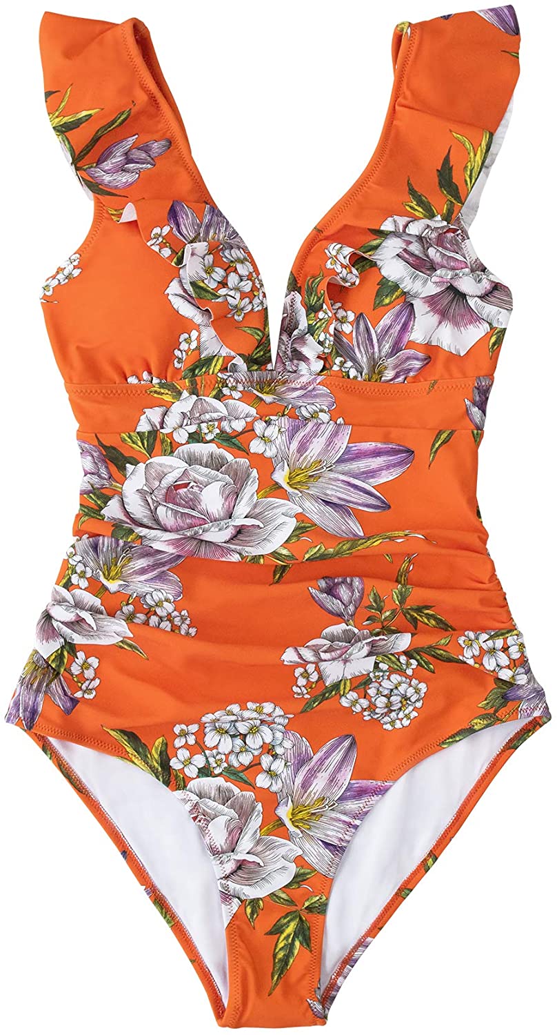 CUPSHE Women's V Neck One Piece Swimsuit Ruffled Lace Up Monokini