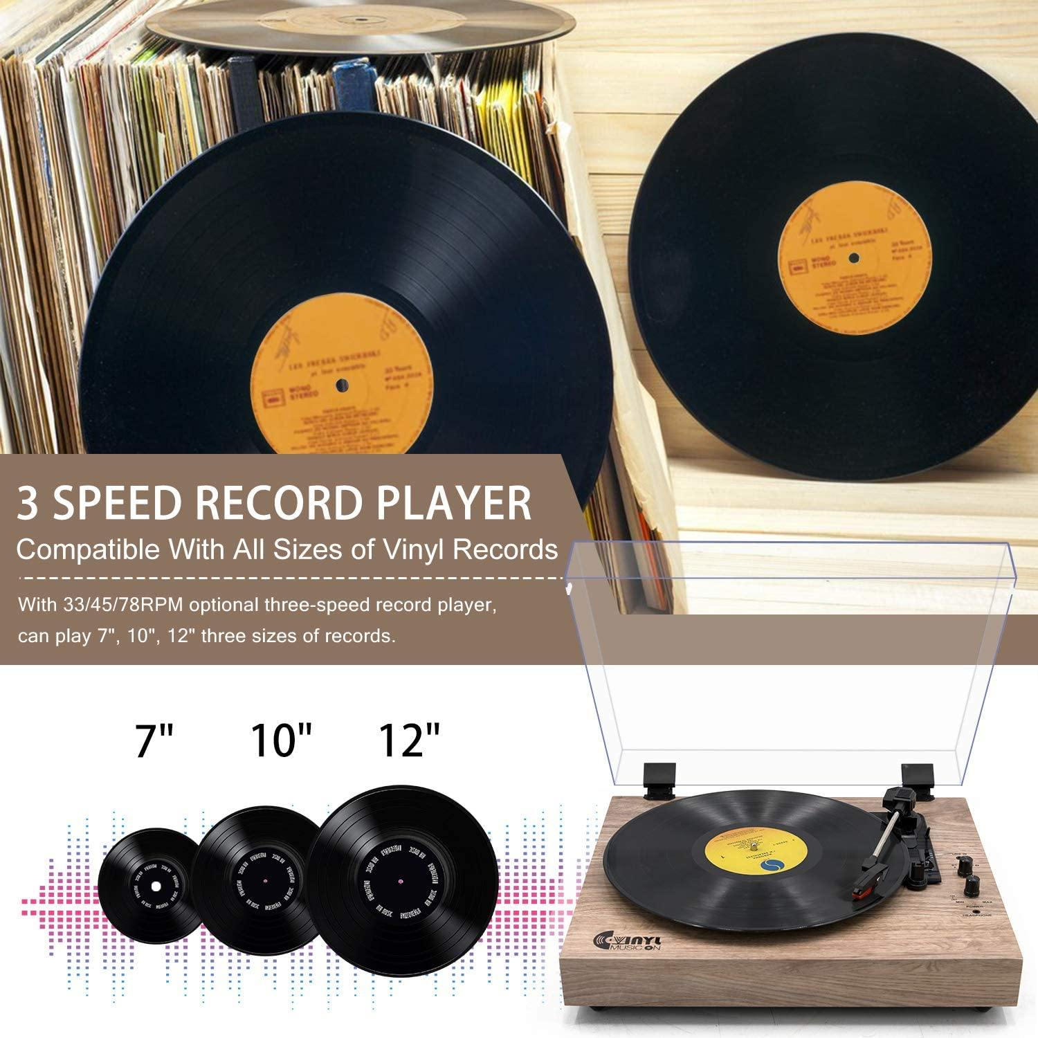 Retro Record Player for 33/45/78 RPM Vinyl Records,Bluetooth Belt-Drive Turntable - JOY2ESpree
