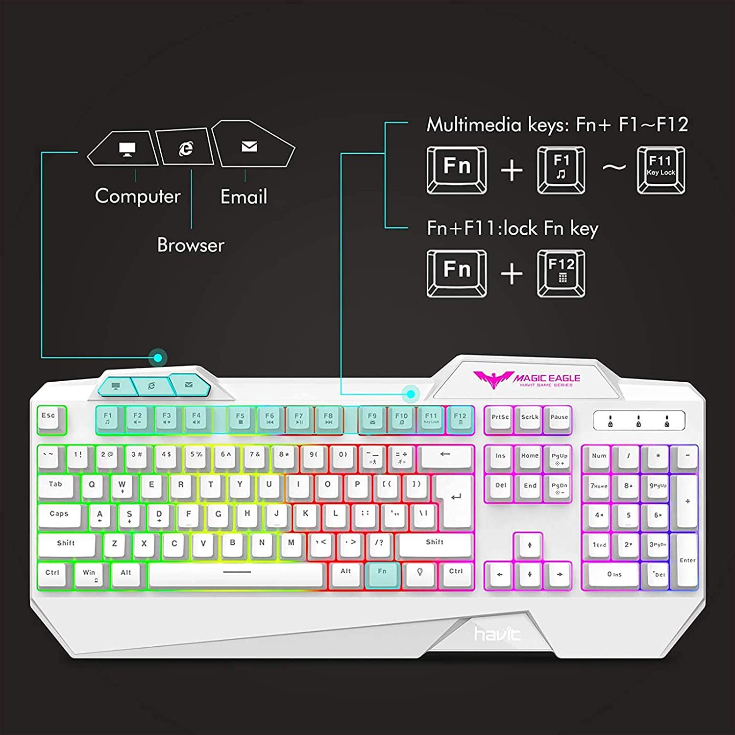 havit Wired Gaming Keyboard Mouse Combo LED Rainbow Backlit Gaming Keyboard - JOY2ESpree