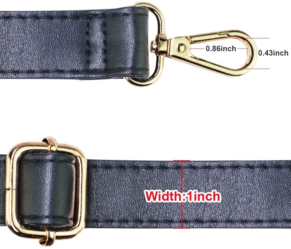 SUPXINJIA Leather Purse Strap Replacement - Adjustable for Handbags Crossbody or Shoulder Bags 34-59 Inch Long, 0.7 Inch Wide, Black with Gold Clasp