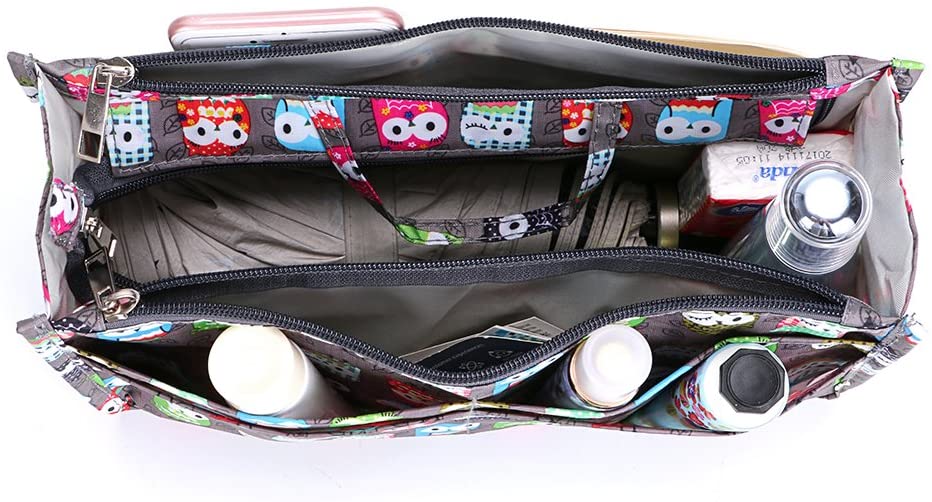 BTSKY New Printing Handbag Organizers Inside Purse Insert-High Capacity 13 Pockets Bag Tote Organizer with Handle Peacock Flower