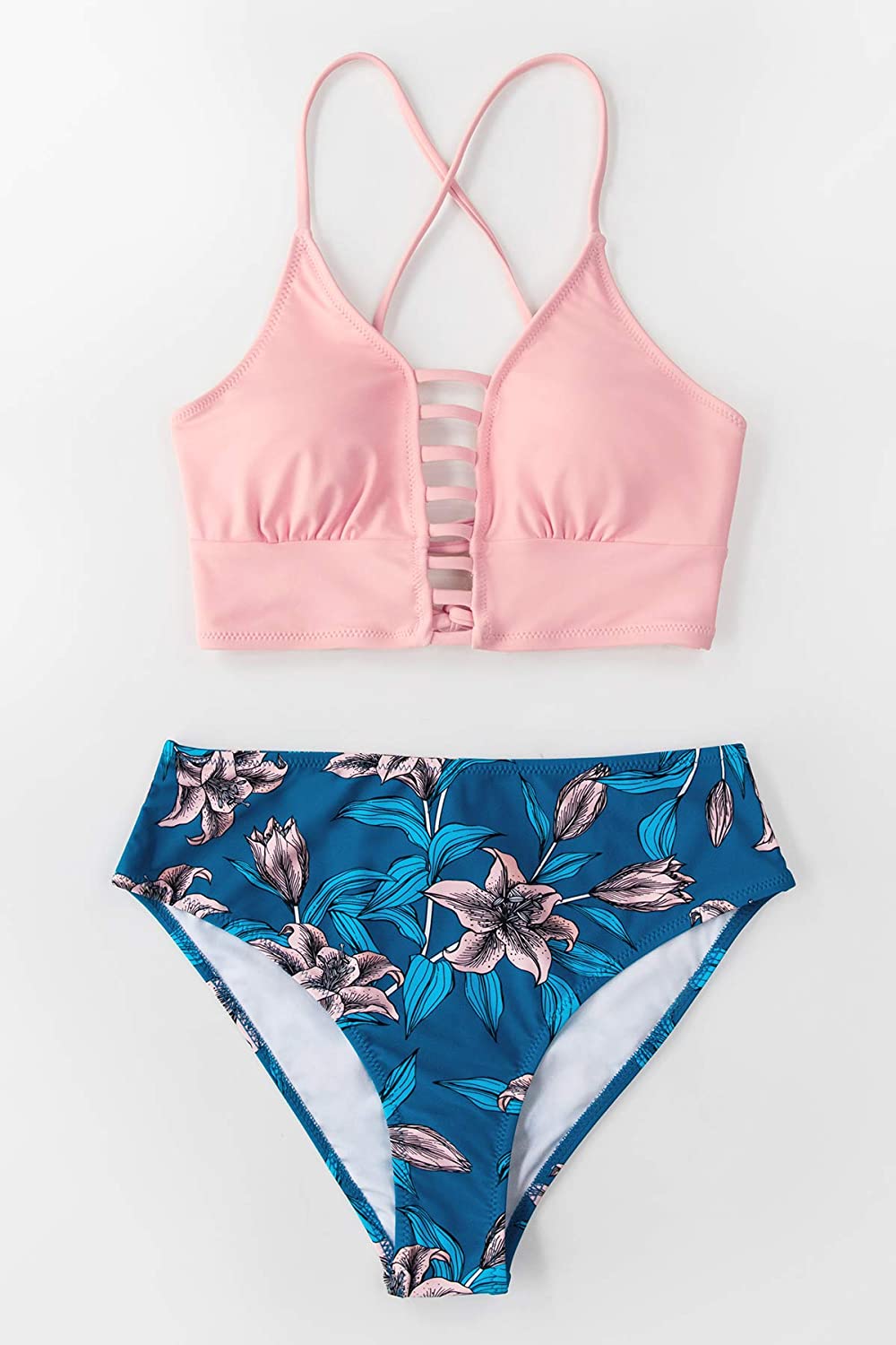CUPSHE Women’s Bikini Swimsuit Floral Print Lace Up Strappy Two Piece Bathing Suit