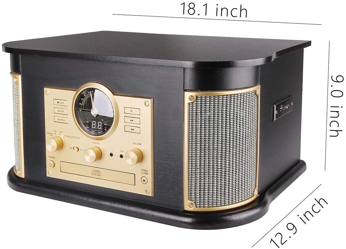 Cassette Record Player,Phonographs DLITIME 3-Speed Vinyl Turntable Built-in Bluetooth 2x9W Speakers - JOY2ESpree