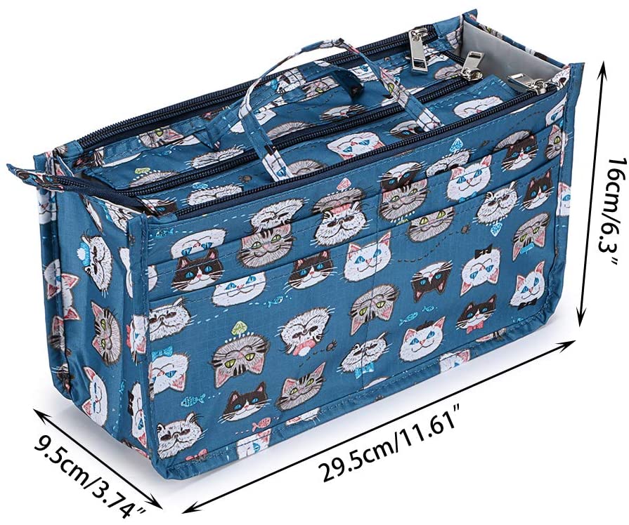 BTSKY New Printing Handbag Organizers Inside Purse Insert-High Capacity 13 Pockets Bag Tote Organizer with Handle Peacock Flower