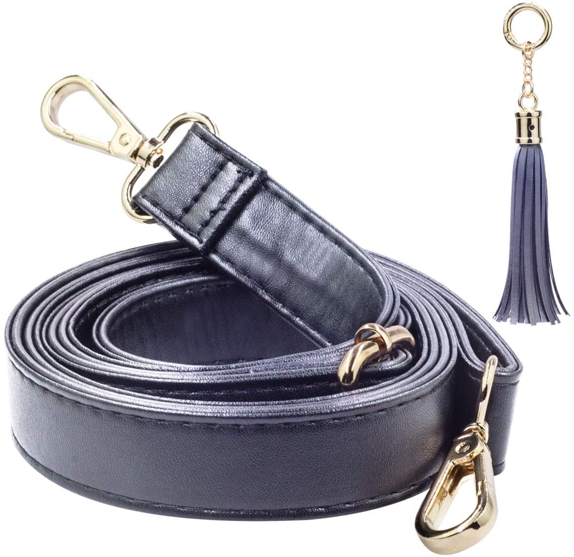 SUPXINJIA Leather Purse Strap Replacement - Adjustable for Handbags Crossbody or Shoulder Bags 34-59 Inch Long, 0.7 Inch Wide, Black with Gold Clasp