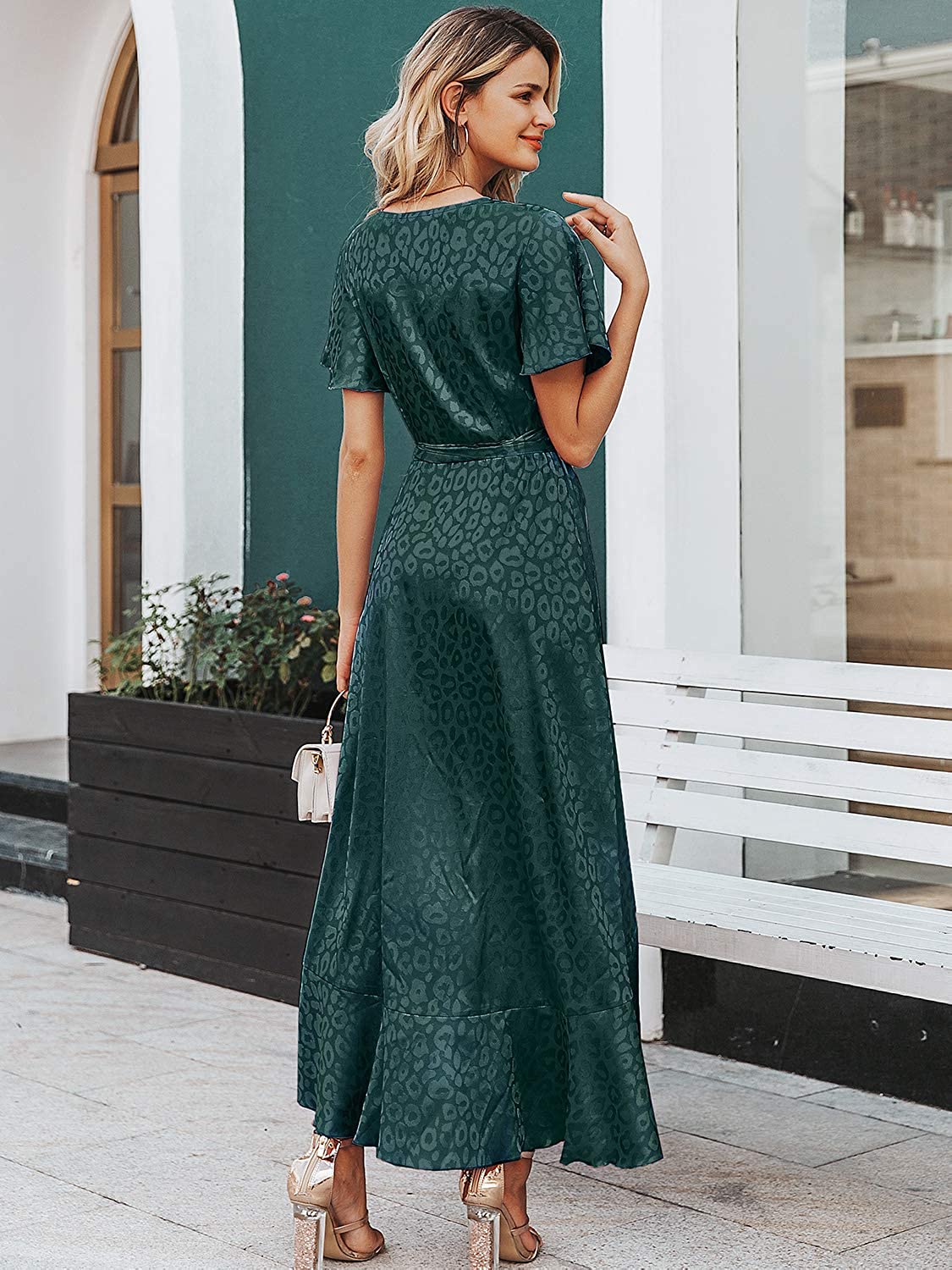 Miessial Women's Summer Chiffon V Neck Ruffle Maxi Dress Polka Dot Long Beach Wrap Dress