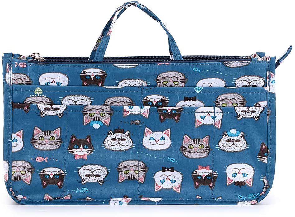 BTSKY New Printing Handbag Organizers Inside Purse Insert-High Capacity 13 Pockets Bag Tote Organizer with Handle Peacock Flower