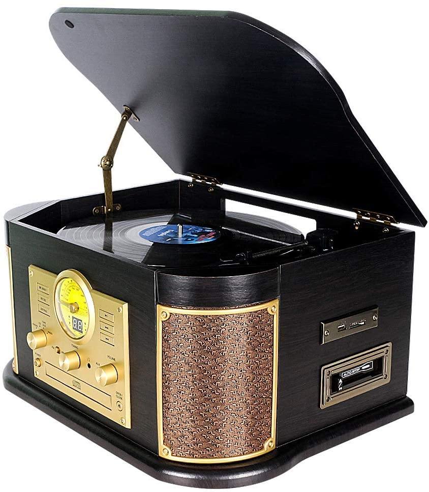 Cassette Record Player,Phonographs DLITIME 3-Speed Vinyl Turntable Built-in Bluetooth 2x9W Speakers - JOY2ESpree