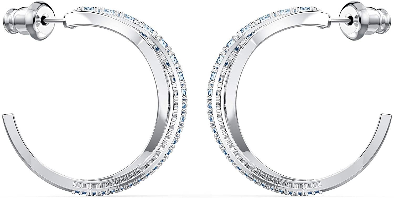SWAROVSKI Women's Twist Hoop Earrings Collection, Rhodium Finish, Blue Crystals, Clear Crystals - JOY2ESpree