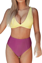 
                        
                          Load image into Gallery viewer, CUPSHE Women’s Bikini Swimsuit Stripe V Neck High Waisted Bikini Set
                        
                      