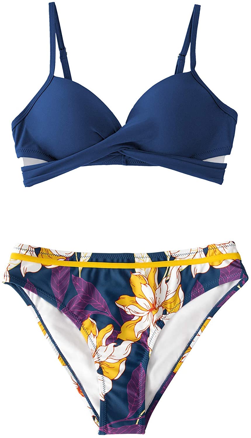 CUPSHE Women's Wrap Top Floral Bottom Bathing Suit Two Piece Sexy Swimsuit