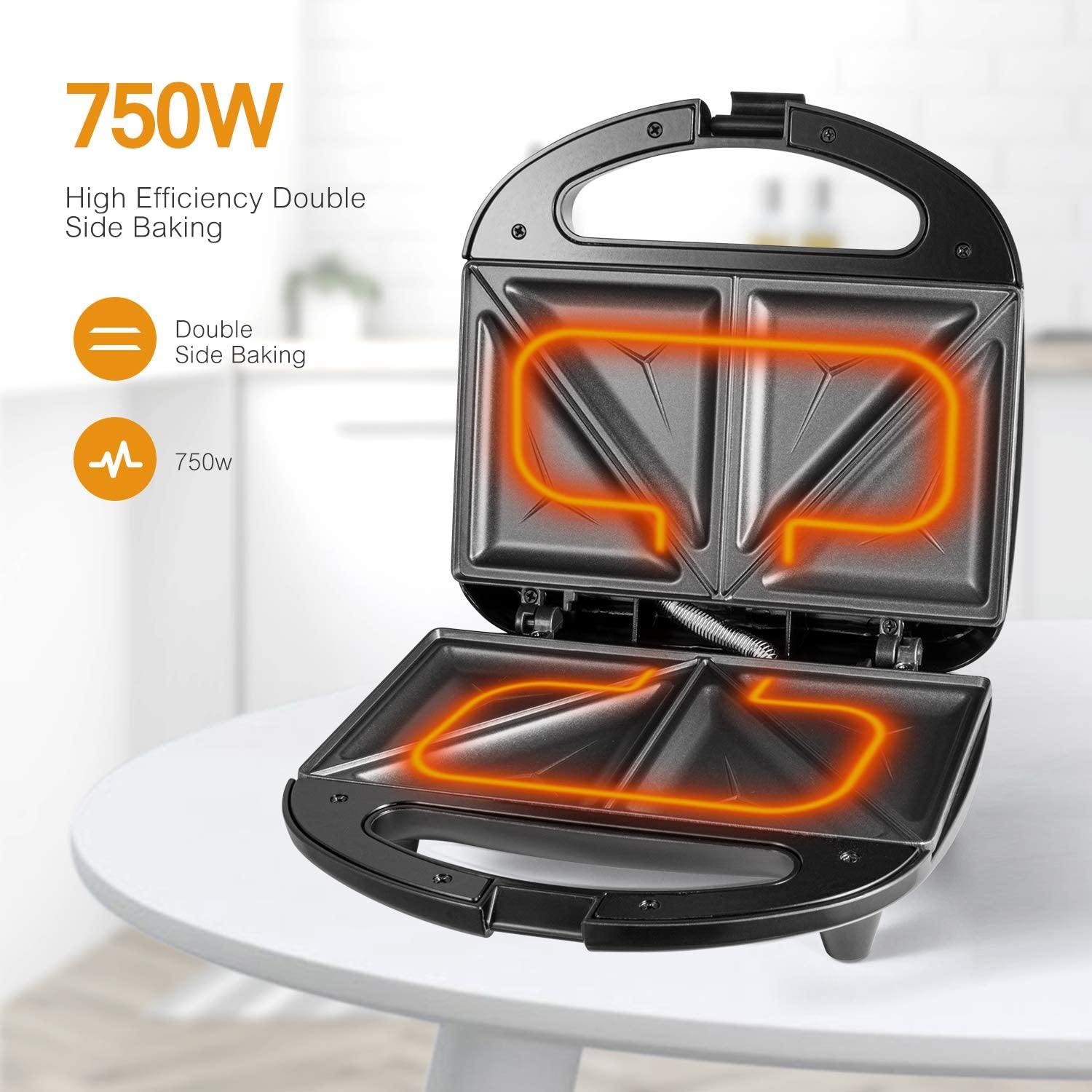 OSTBA Sandwich Maker, Toaster and Electric Panini Press with Non-stick plates, LED Indicator Lights, Cool Touch Handle, Black - JOY2ESpree