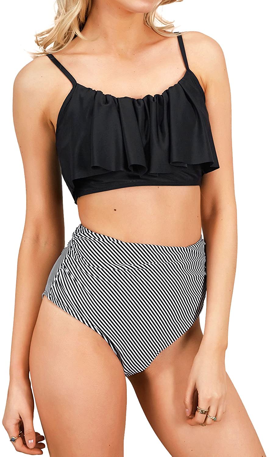 CUPSHE Women's High Waisted Falbala Bikini Set