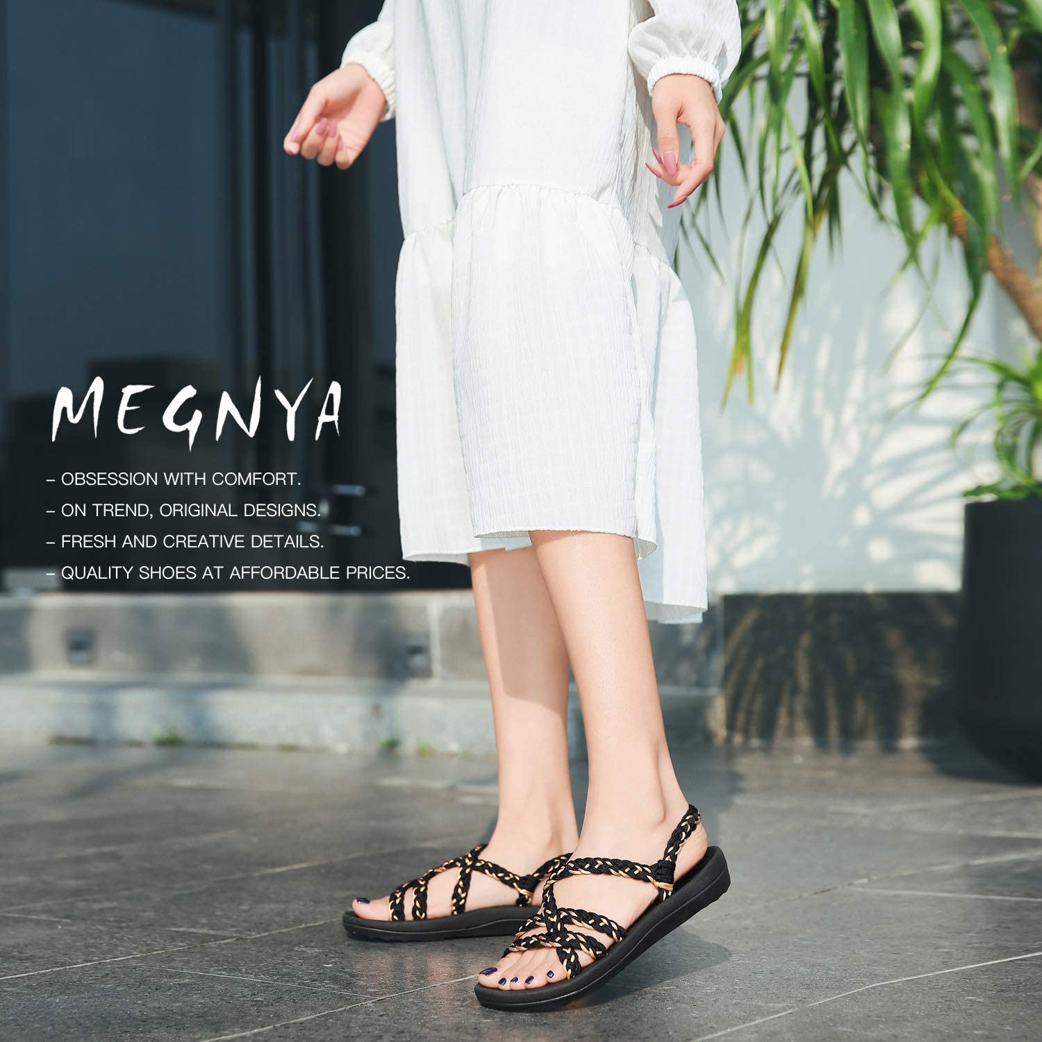 MEGNYA Women's Comfortable Walking Sandals with Arch Support Waterproof for Walking/Hiking/Travel/Wedding/Water Spot/Beach