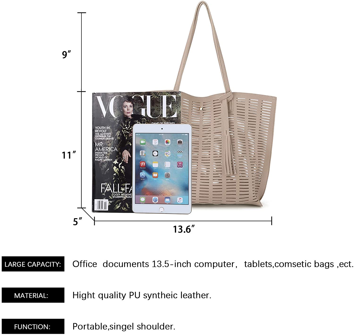 K.EYRE Women's Soft Faux Leather Tote Bag Purse Handbags Wallet Tote Shoulder Bag Purse Large Capacity